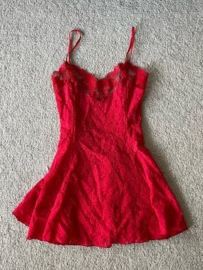 Vintage DBF Red Lace Sheer Slip Dress Made in Canada